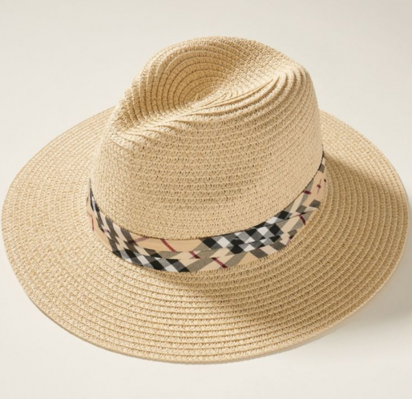 Topi Panama dengan Pita Berpola Etnik